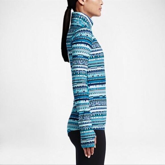 Nike Dri Fit Pro Warm 8 Bit Blue Half Zip Top S - Picture 2 of 6